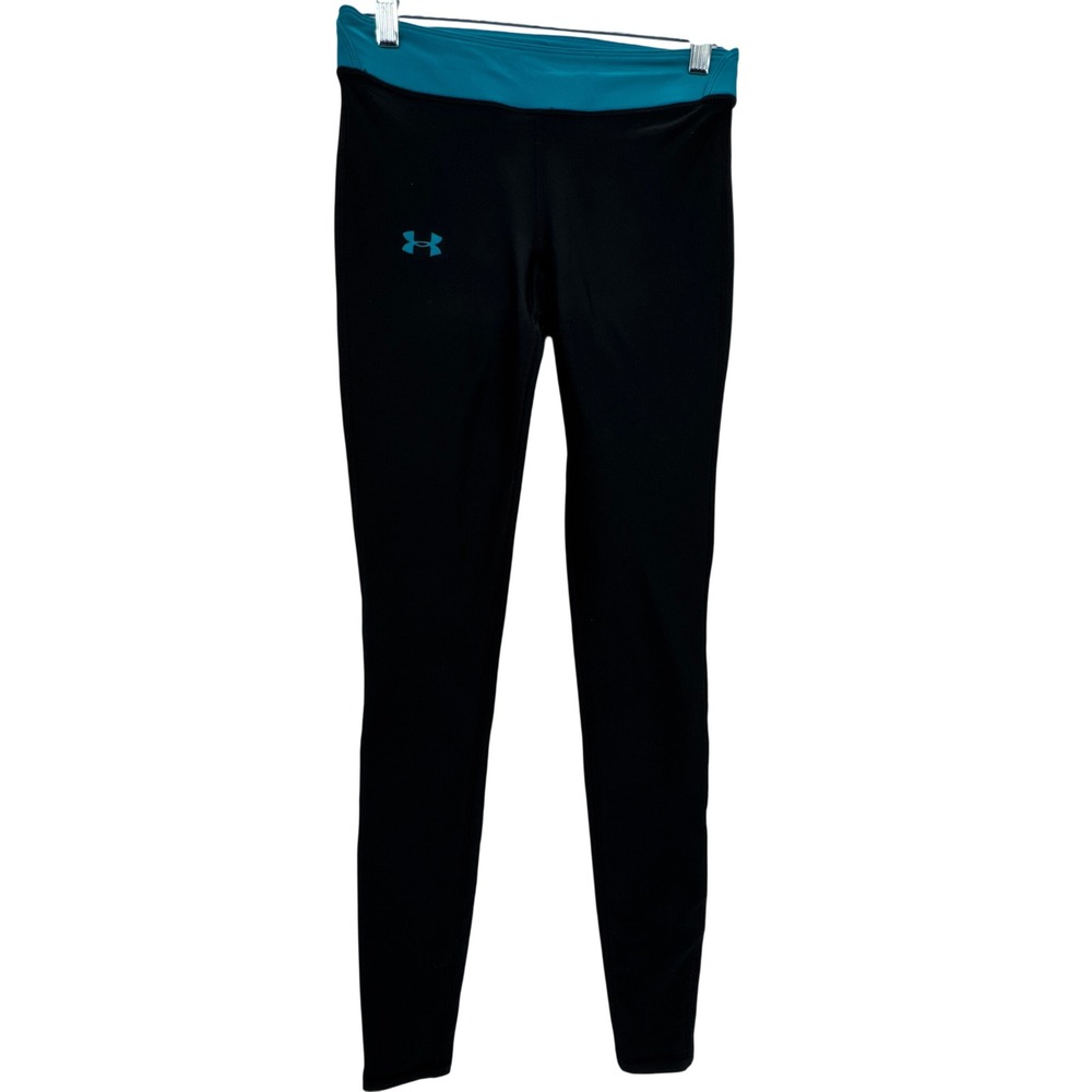Under Armour ColdGear Womens SM/P Black Teal Fitted Leggings Mesh Vent